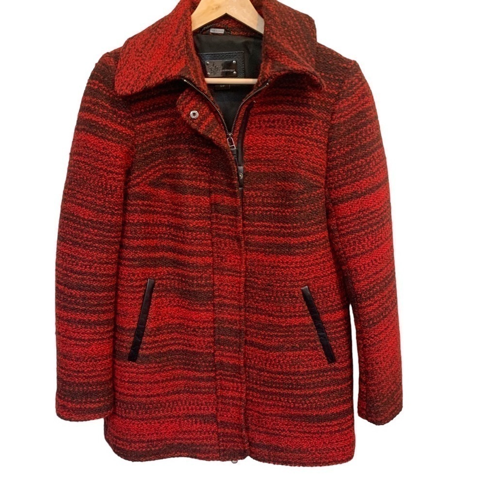 Mackage Marled Wool Blend Leather Trim Coat - Picture 3 of 14